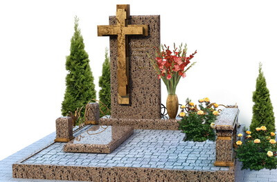 3D макет места захоронения с озеленением и памятником на оградке